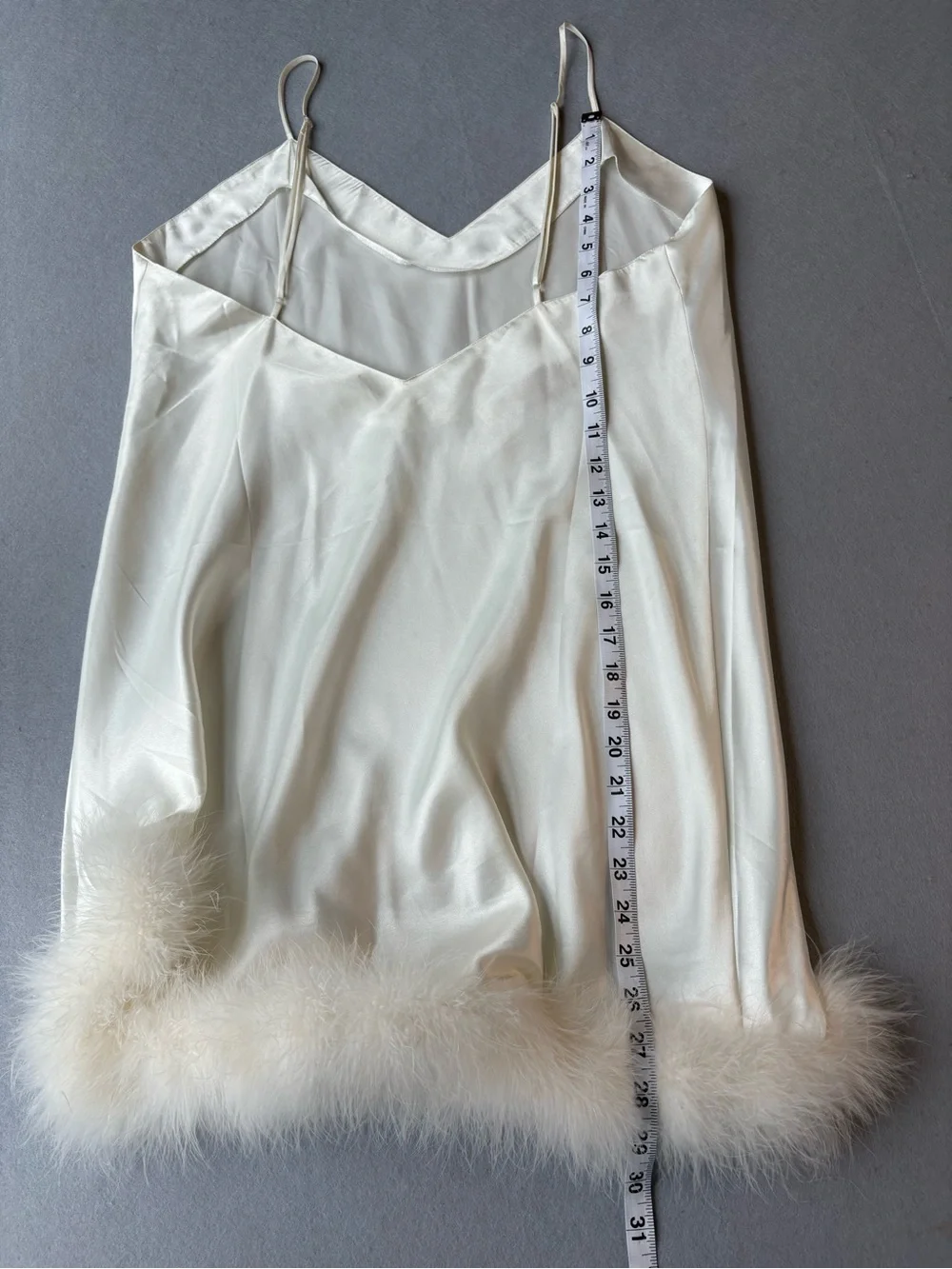 Vintage Victoria's Secret Gold Label Ivory Satin Slip with Marabou Hem Sz L